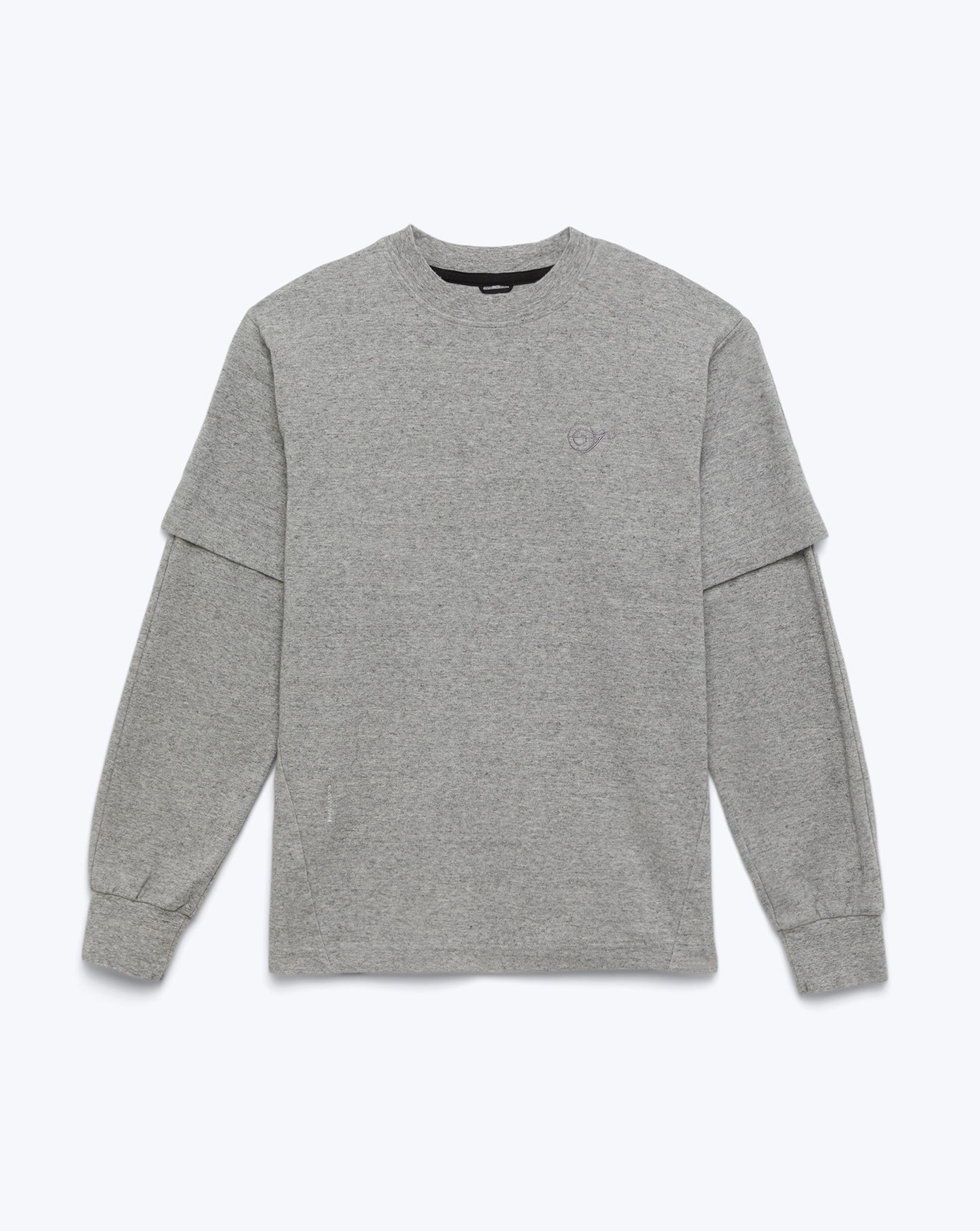 Two Layer Mockneck T-Shirt, Marled Grey