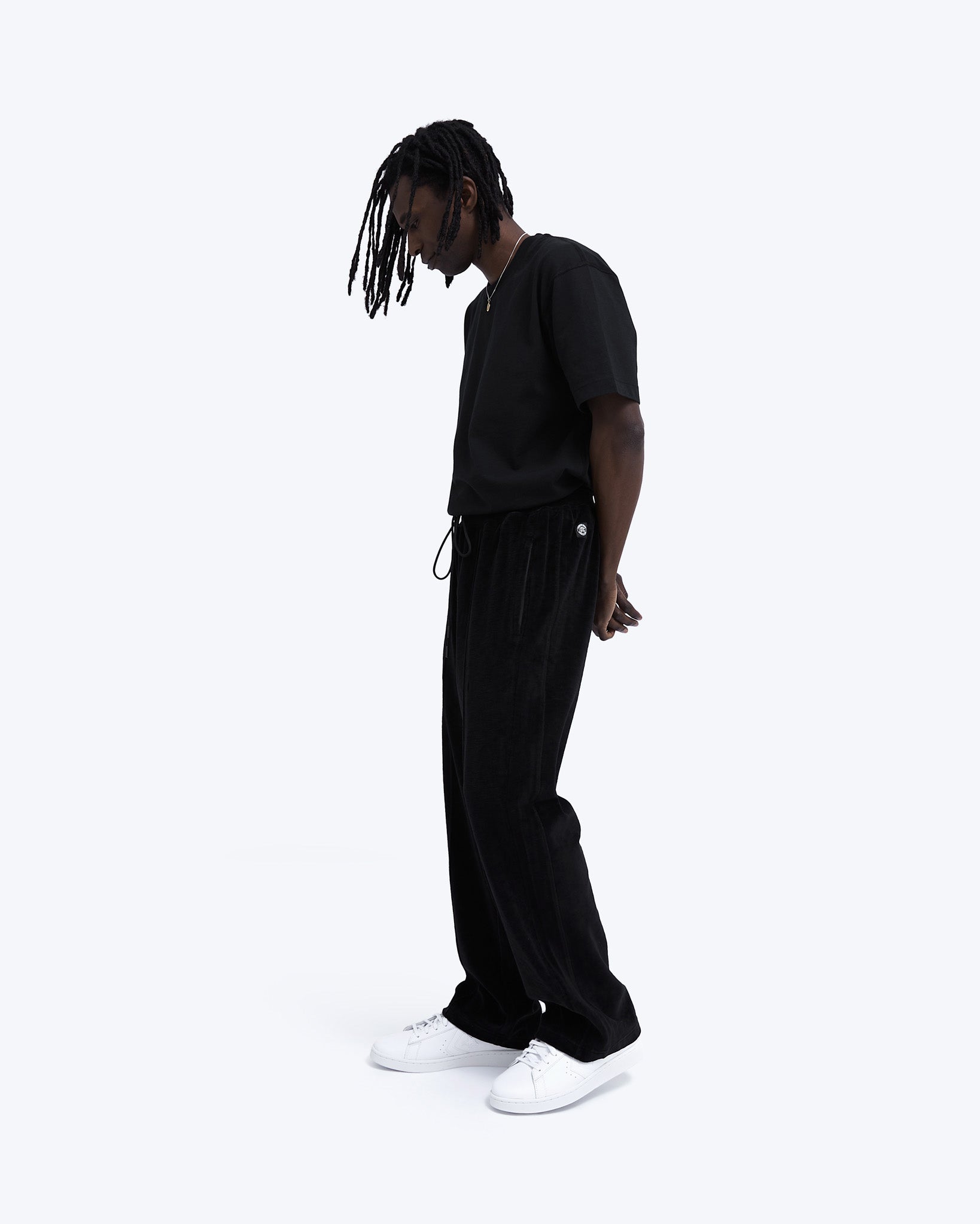 Velour Knit Track Pant, Black